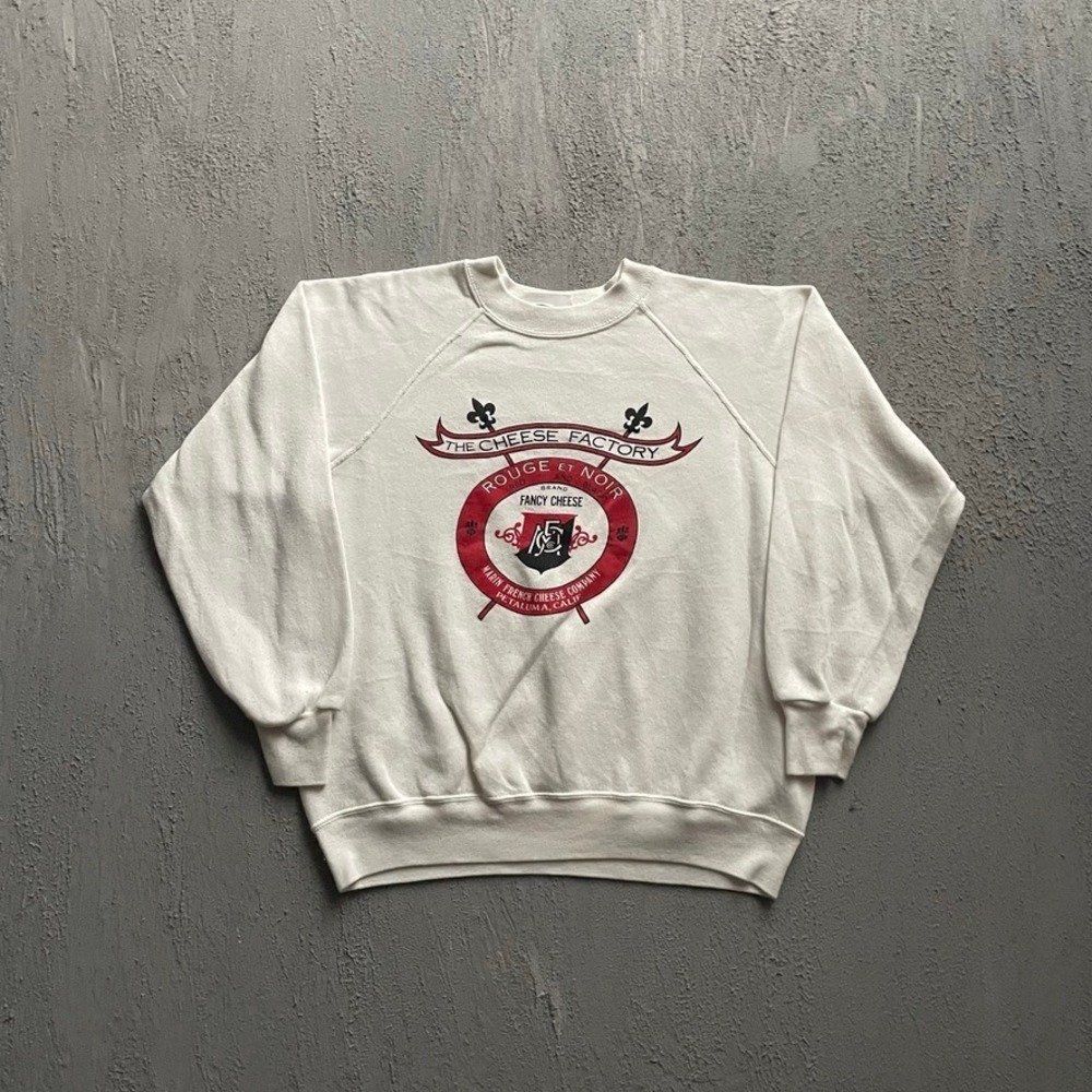 Vintage Graphic Raglan Sweatshirt Mens Large White 90s Bassett-Walker